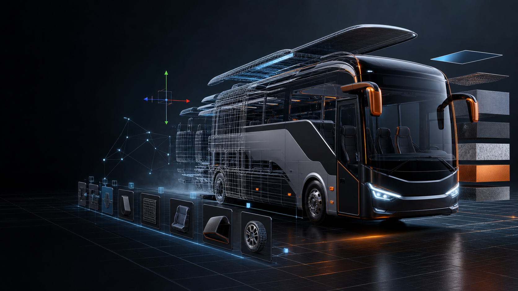 Bus original en vue éclatée représentant BUSSID Mod Tool